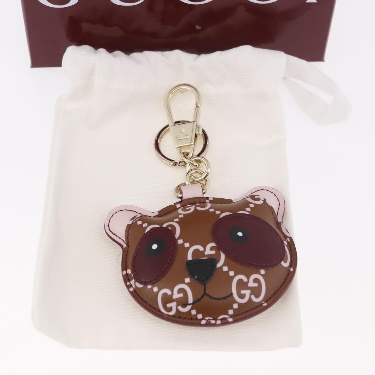 GUCCI Guccissima Panda GG Canvas Key Ring Leather Brown Auth 186168M