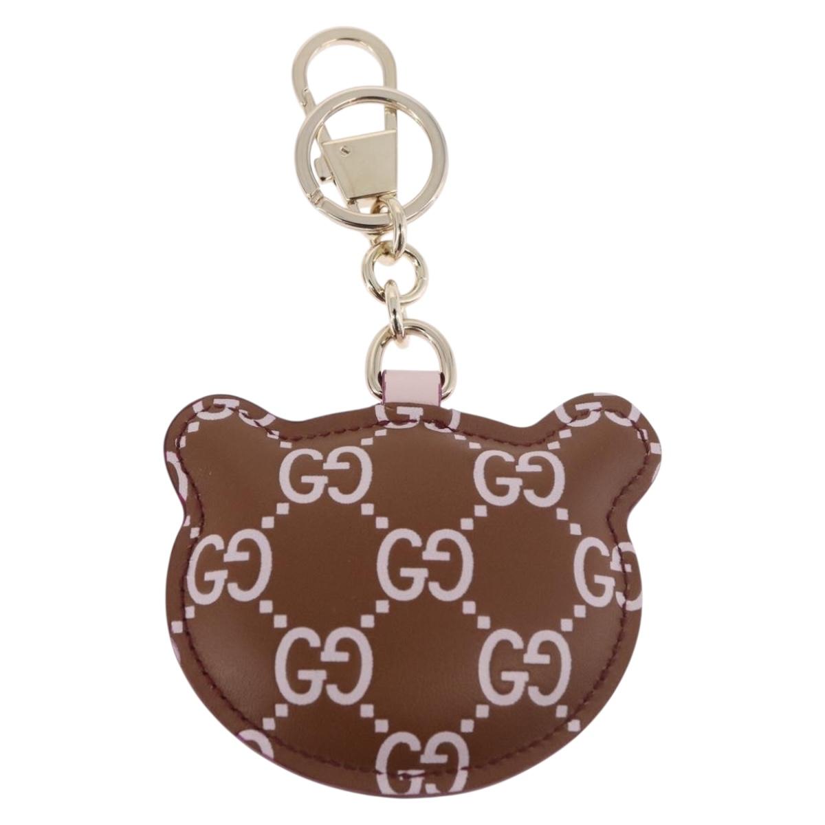 GUCCI Guccissima Panda GG Canvas Key Ring Leather Brown Auth 186168M