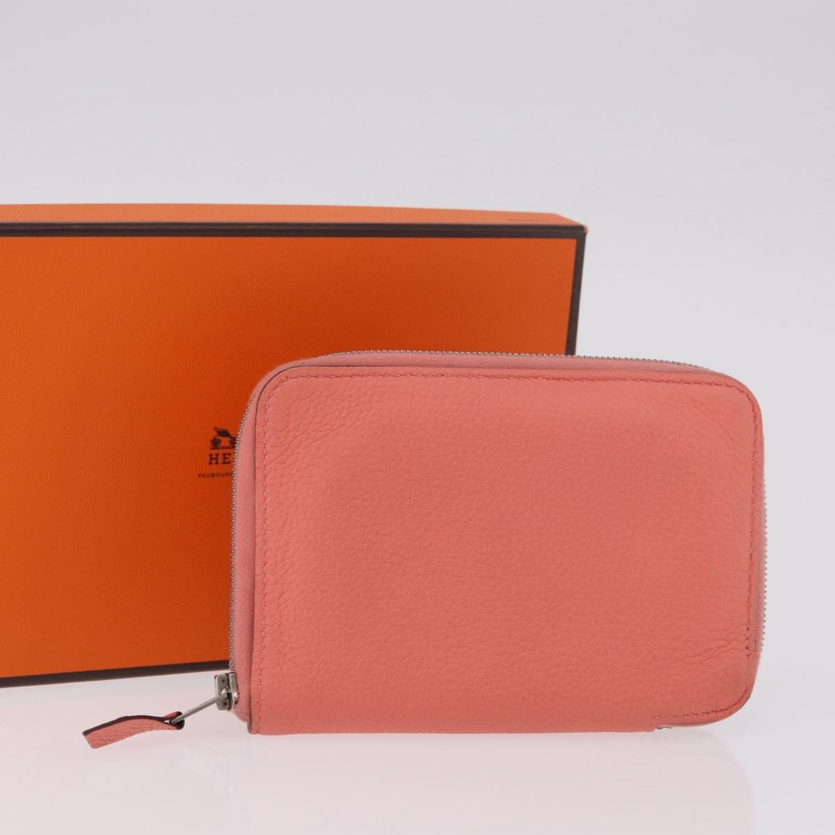 HERMES Azap Compact Wallet Leather Pink Silver Auth 186172M