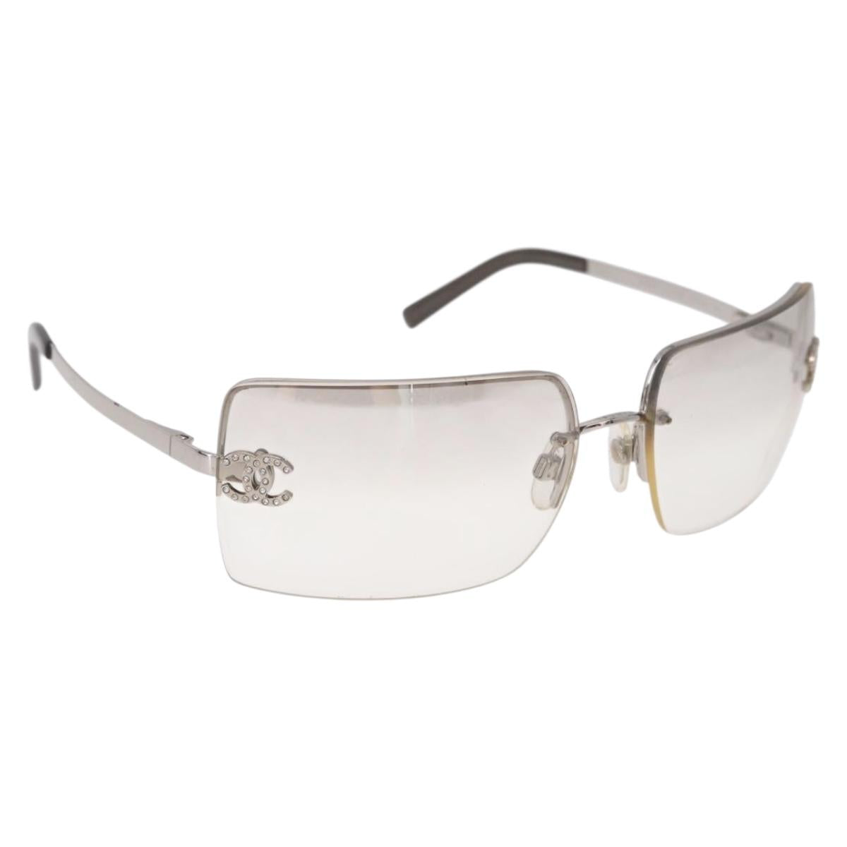 CHANEL COCO Mark Sunglasses metal Silver tone CC Auth 186173M