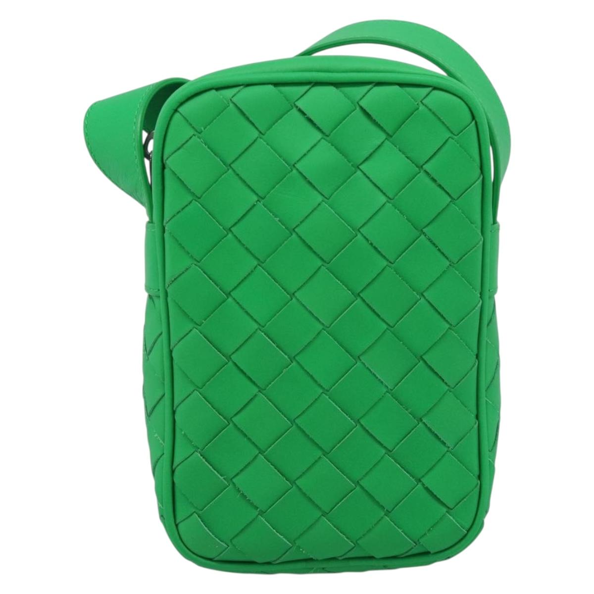 BOTTEGA VENETA INTRECCIATO Shoulder Bag Leather Green Silver Auth 186185M