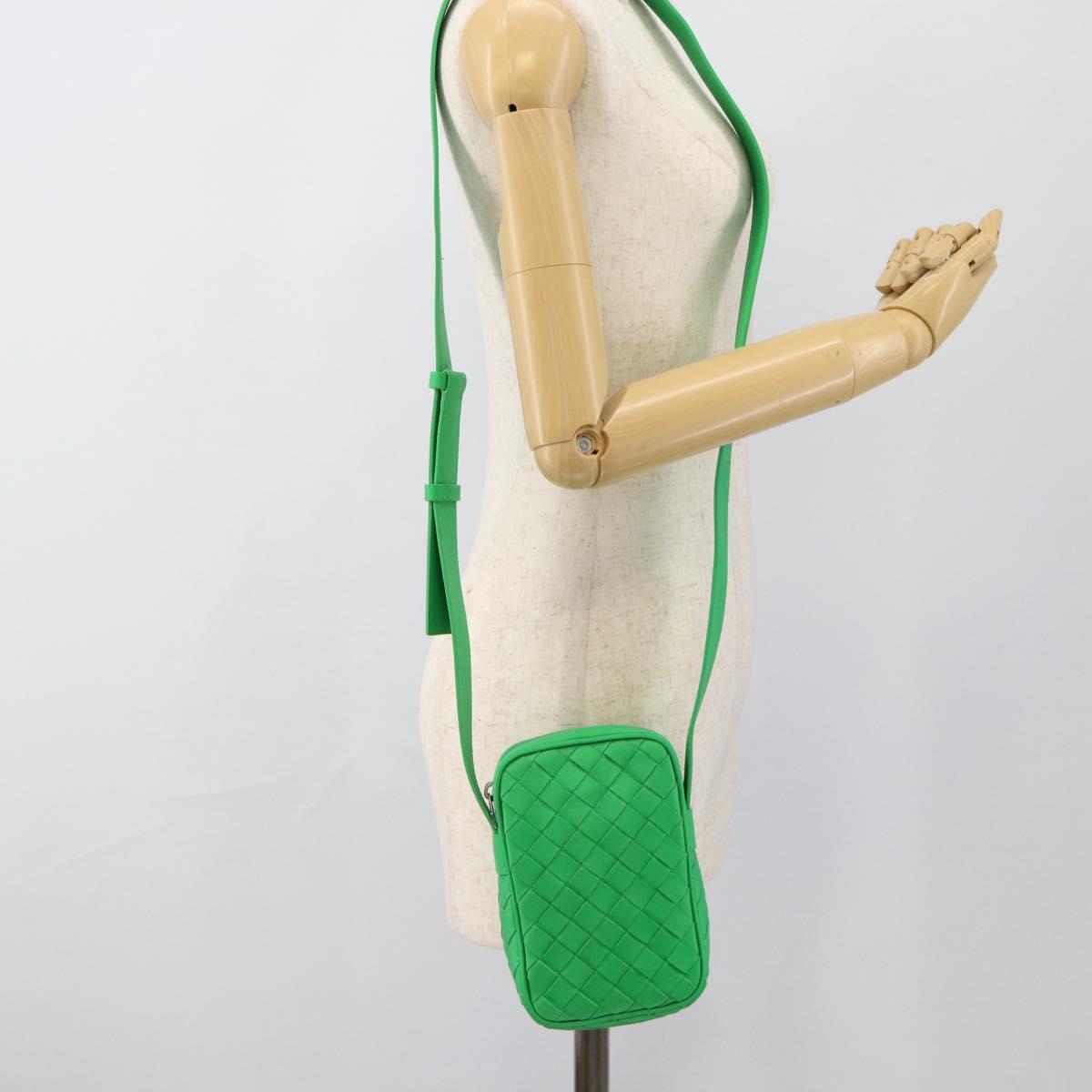 BOTTEGA VENETA INTRECCIATO Shoulder Bag Leather Green Silver Auth 186185M