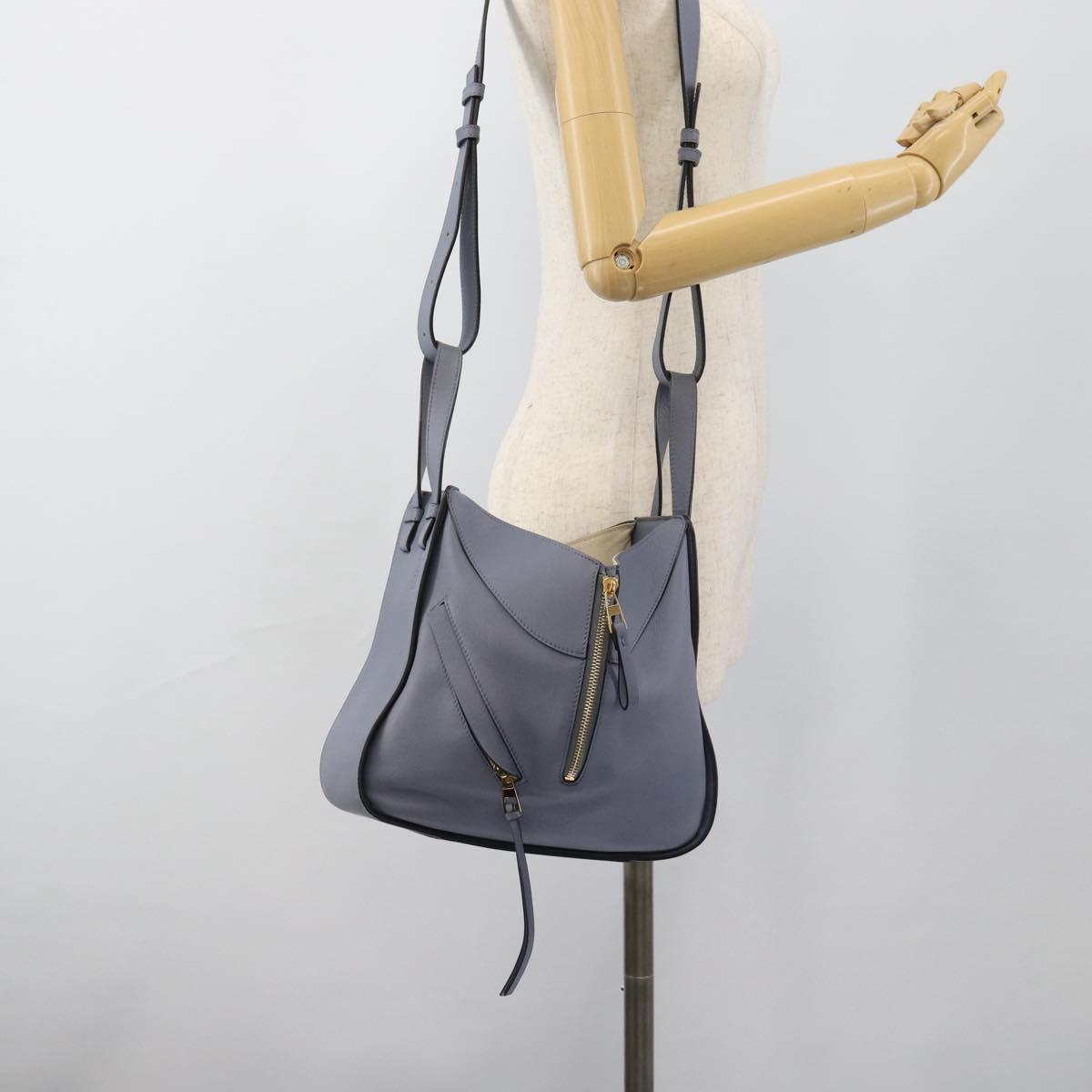 LOEWE Hammock Small Hand Bag Leather 2way Light Blue Gold Auth 186188SM