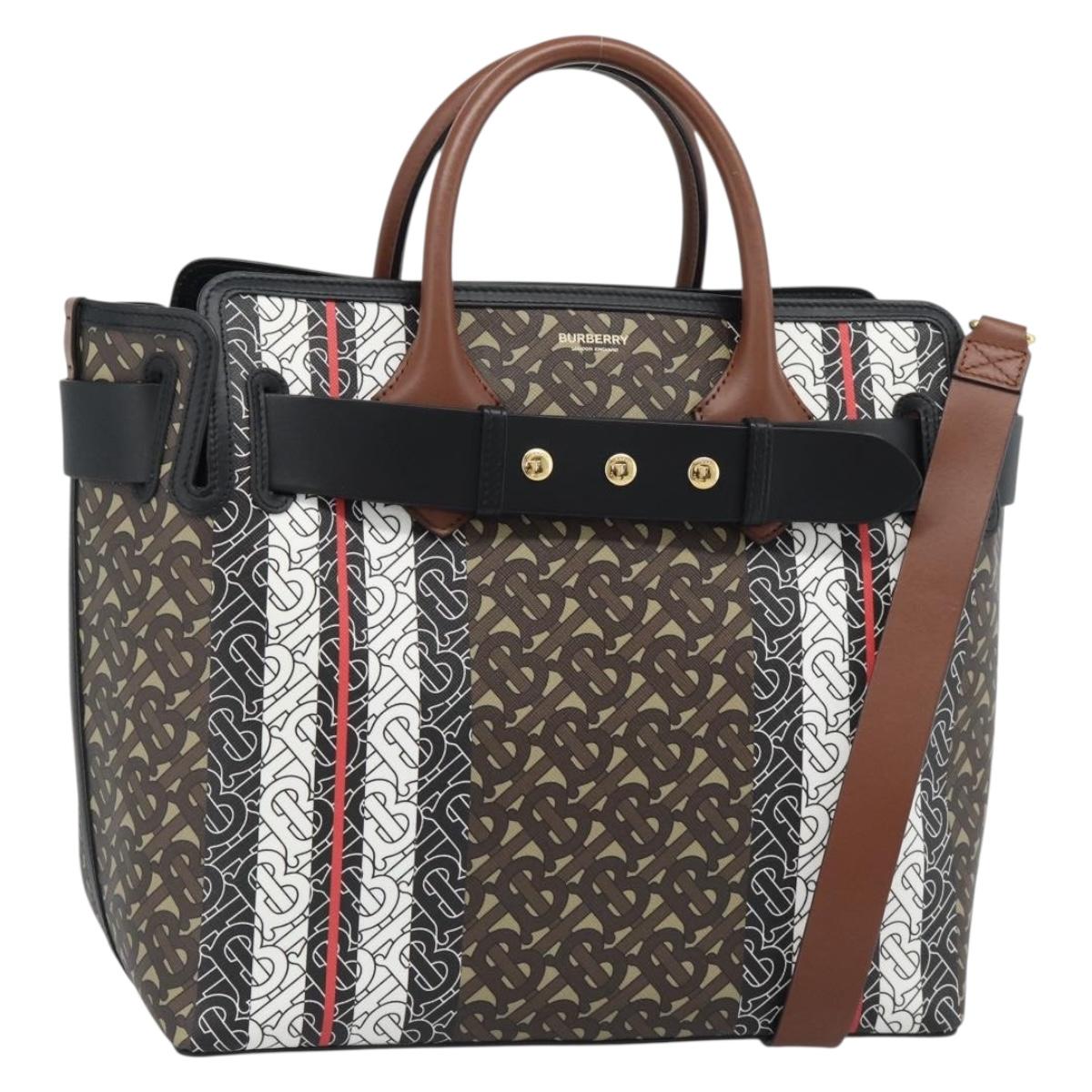 BURBERRY Hand Bag PVC Canvas 2way Brown Gold Auth 186191M