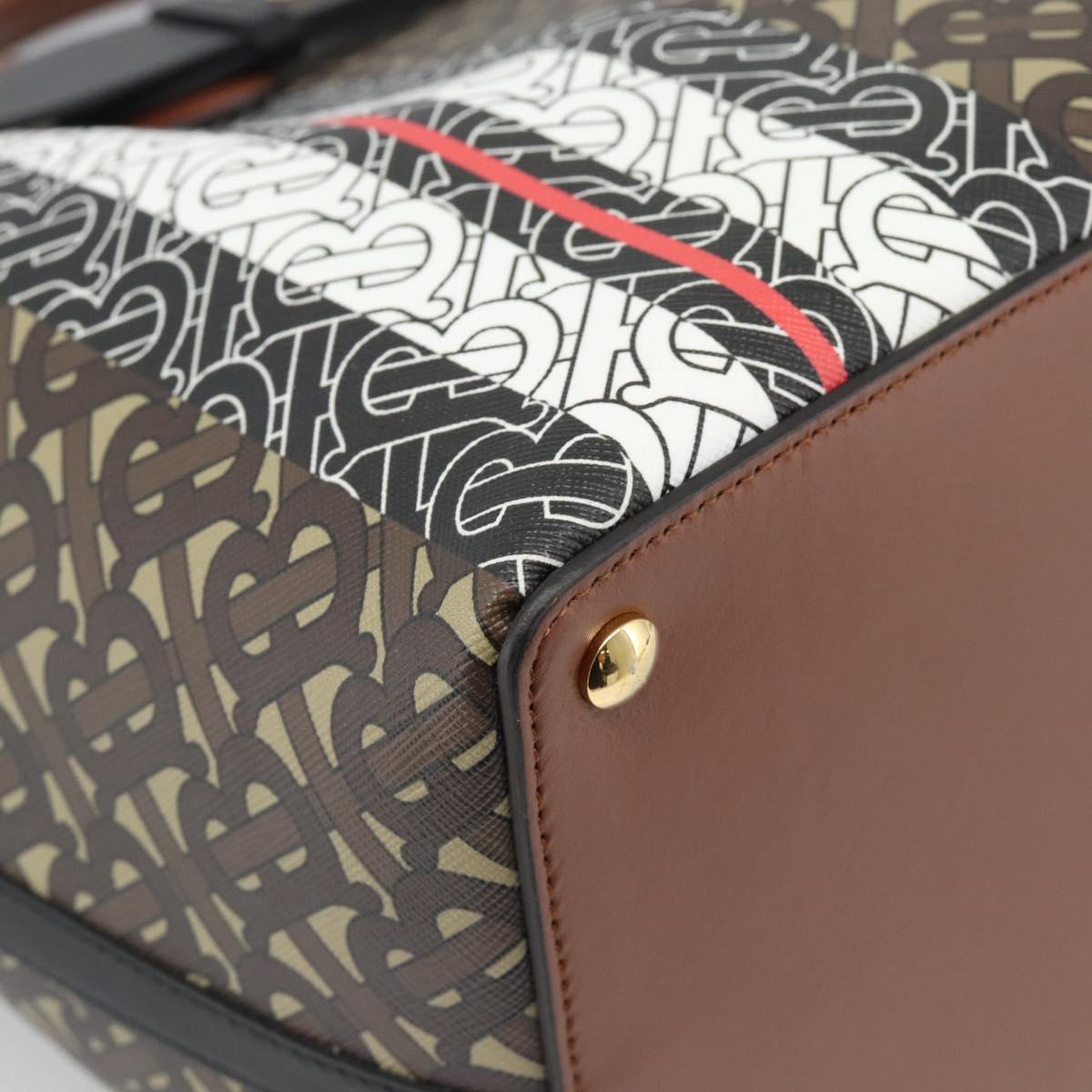 BURBERRY Hand Bag PVC Canvas 2way Brown Gold Auth 186191M