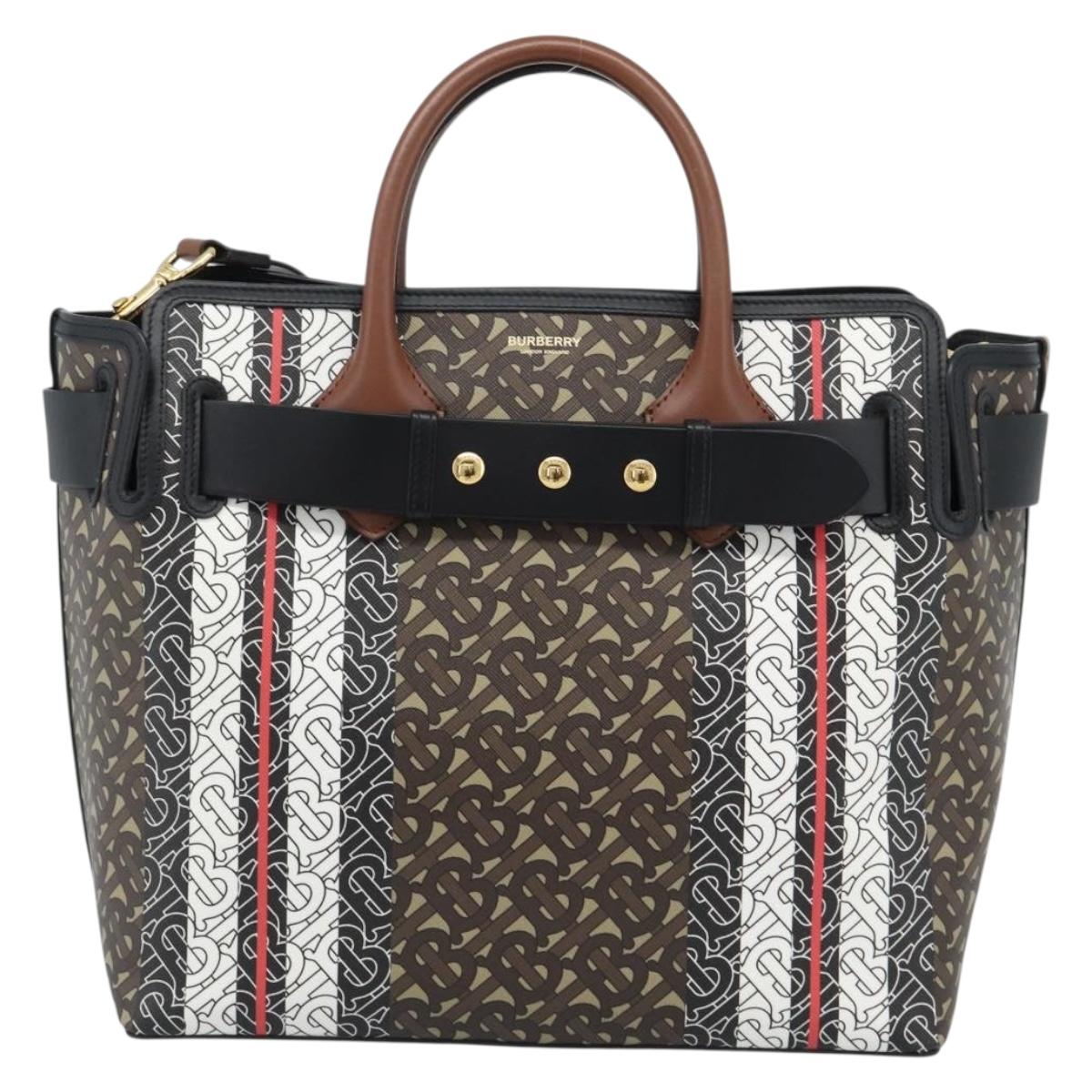 BURBERRY Hand Bag PVC Canvas 2way Brown Gold Auth 186191M