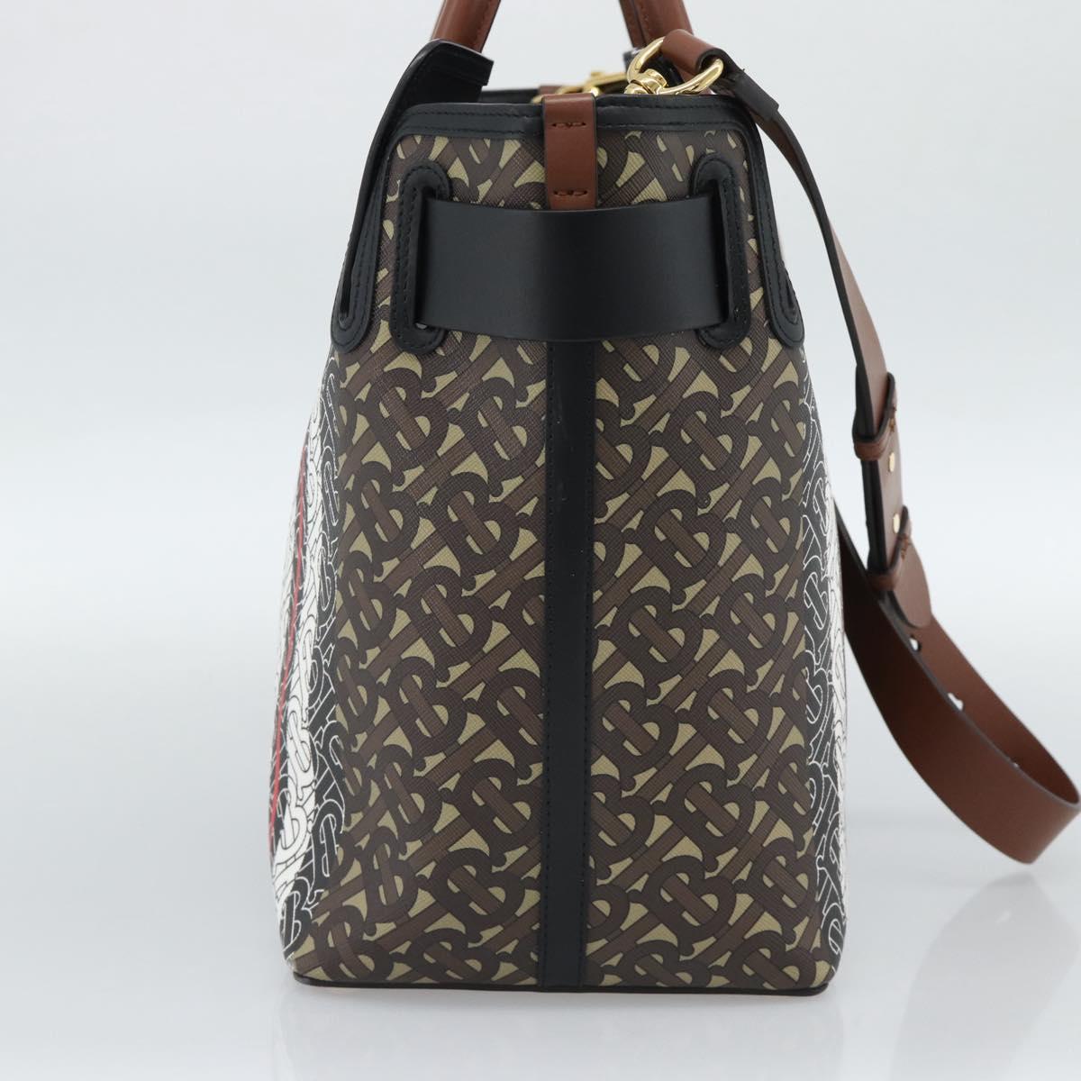 BURBERRY Hand Bag PVC Canvas 2way Brown Gold Auth 186191M