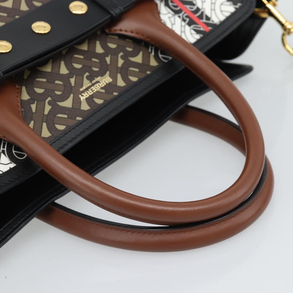 BURBERRY Hand Bag PVC Canvas 2way Brown Gold Auth 186191M