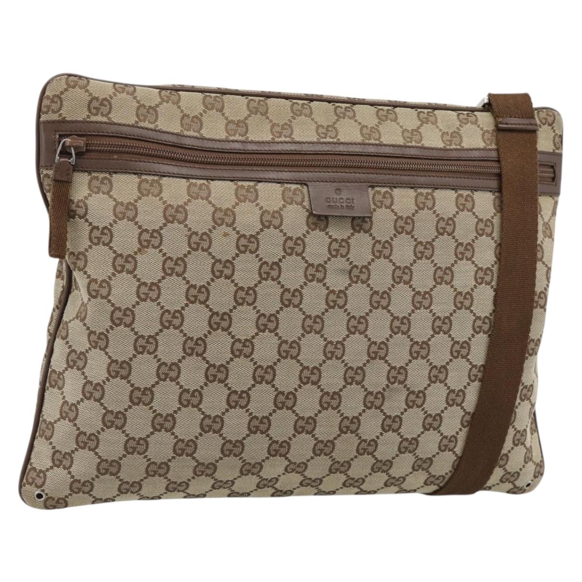 GUCCI GG Canvas Shoulder Bag Beige Silver 90477 Auth 186195A