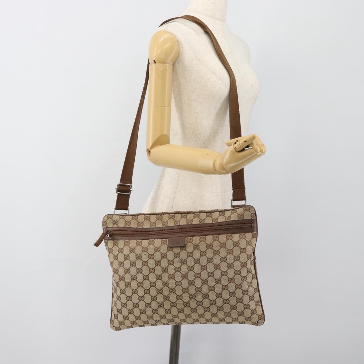 GUCCI GG Canvas Shoulder Bag Beige Silver 90477 Auth 186195A