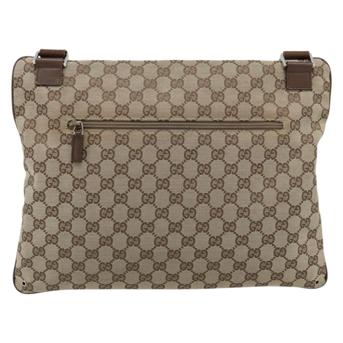 GUCCI GG Canvas Shoulder Bag Beige Silver 90477 Auth 186195A