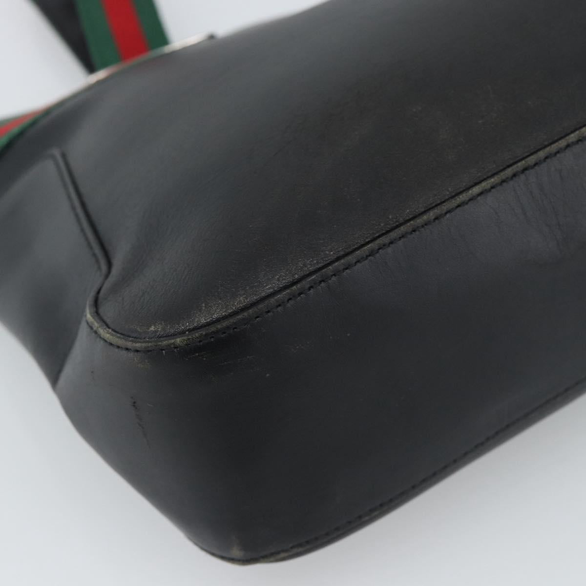 GUCCI Web Sherry Line Tote Bag Leather Black Silver Red 73983 Auth 186196A