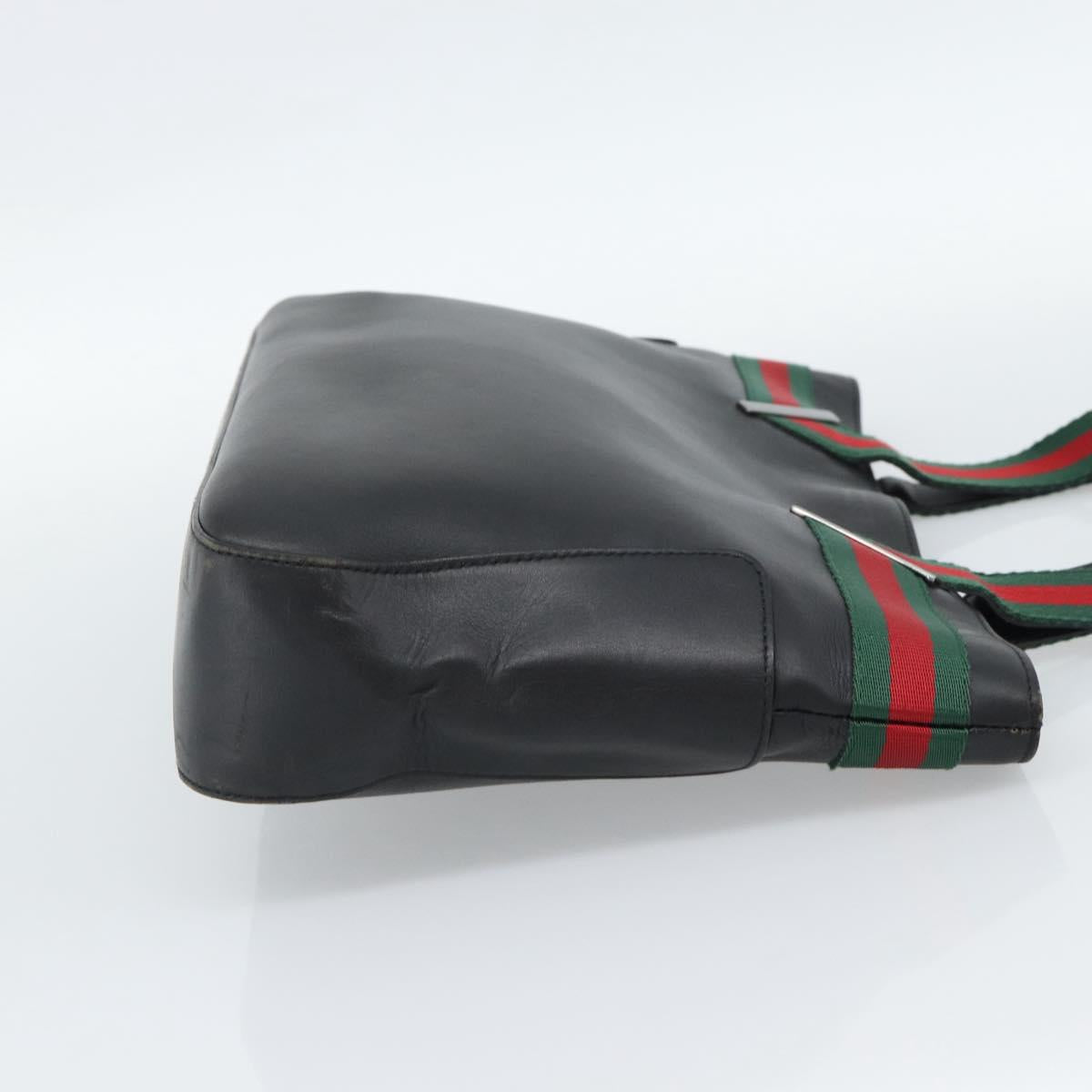 GUCCI Web Sherry Line Tote Bag Leather Black Silver Red 73983 Auth 186196A