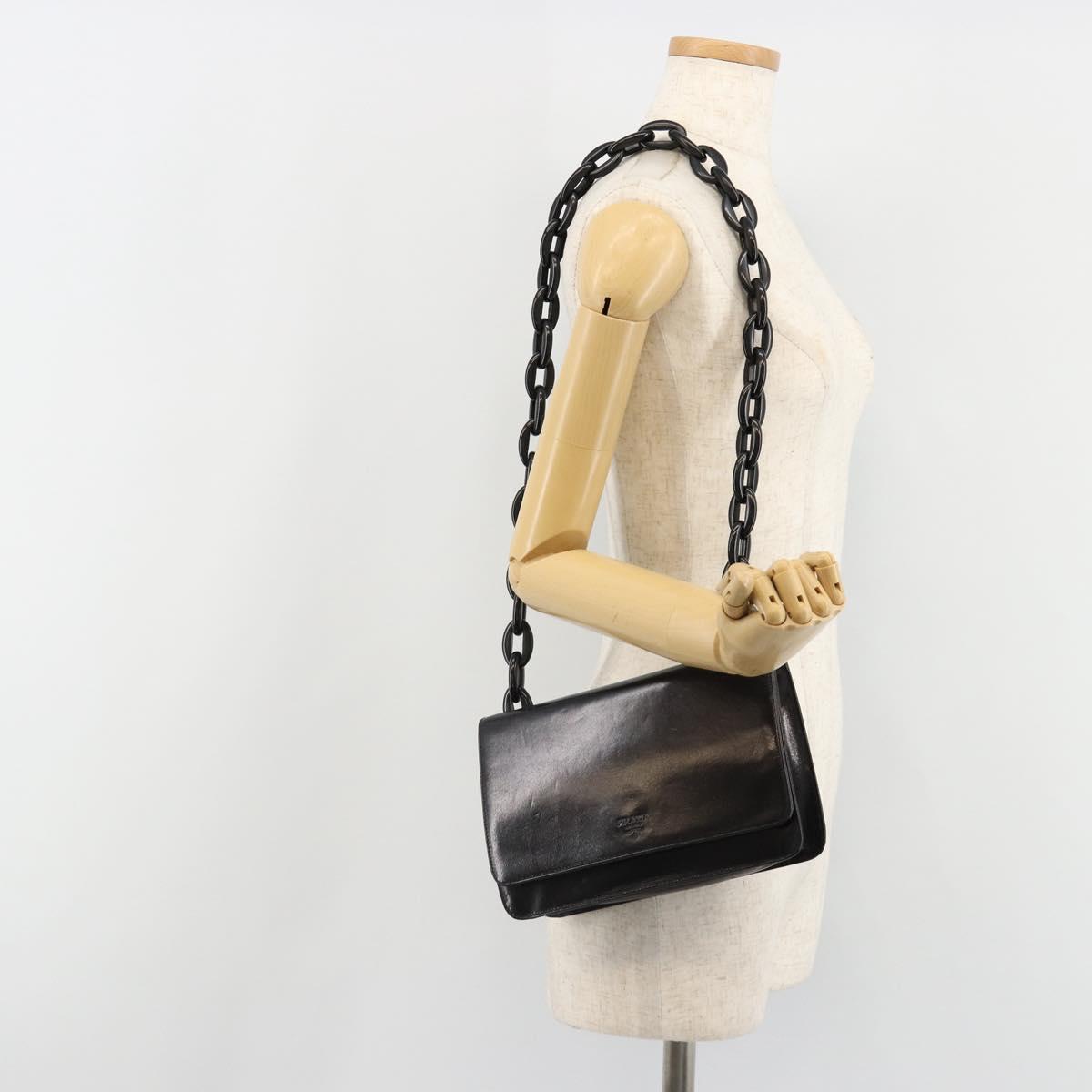 PRADA Chain Shoulder Bag Leather Black Silver Auth 186197A