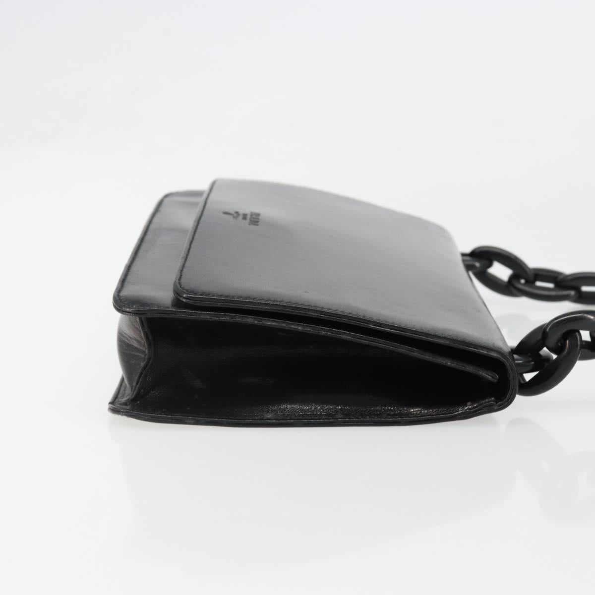PRADA Chain Shoulder Bag Leather Black Silver Auth 186197A