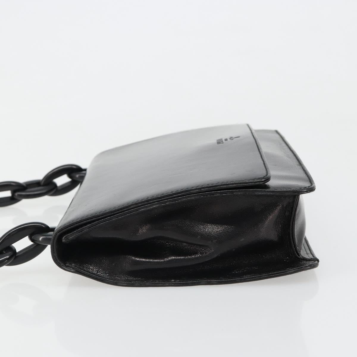 PRADA Chain Shoulder Bag Leather Black Silver Auth 186197A