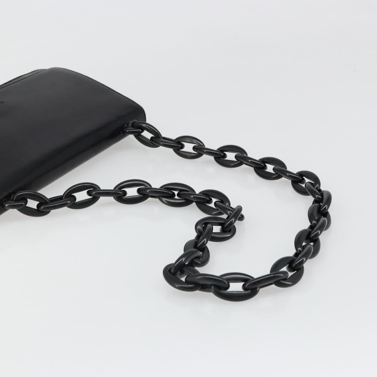 PRADA Chain Shoulder Bag Leather Black Silver Auth 186197A