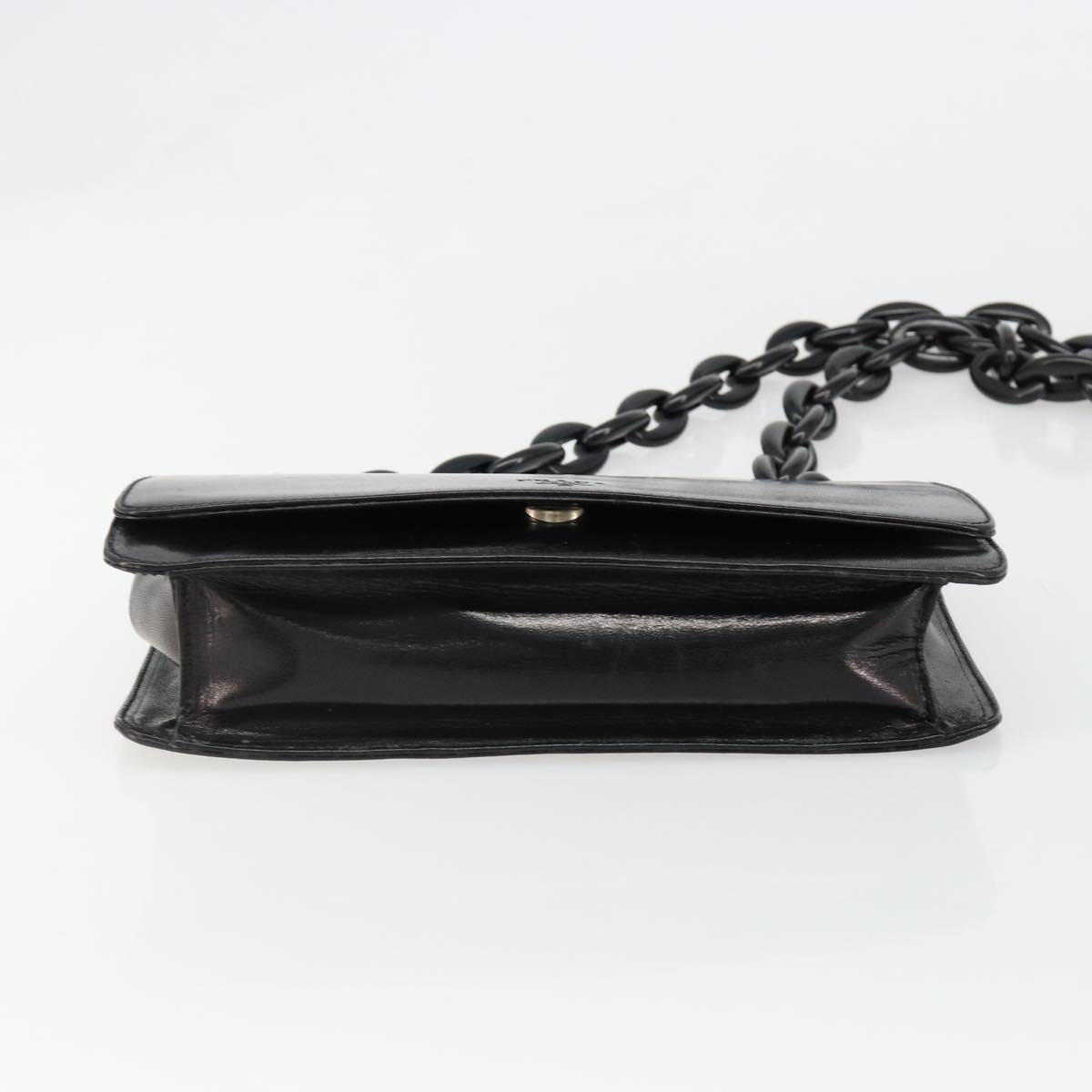 PRADA Chain Shoulder Bag Leather Black Silver Auth 186197A