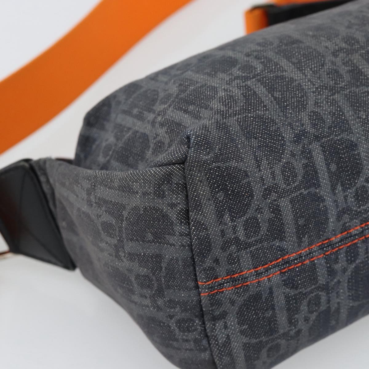 Christian Dior Trotter Canvas Flight Shoulder Bag Gray Silver Auth 186198V