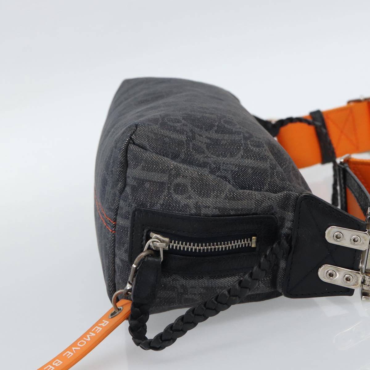 Christian Dior Trotter Canvas Flight Shoulder Bag Gray Silver Auth 186198V