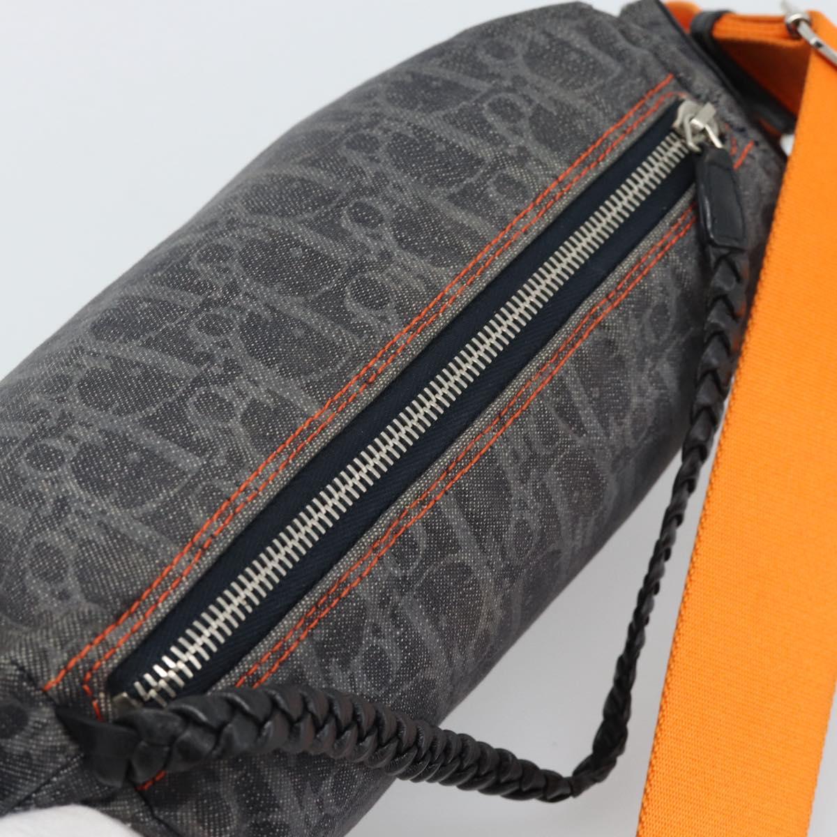 Christian Dior Trotter Canvas Flight Shoulder Bag Gray Silver Auth 186198V