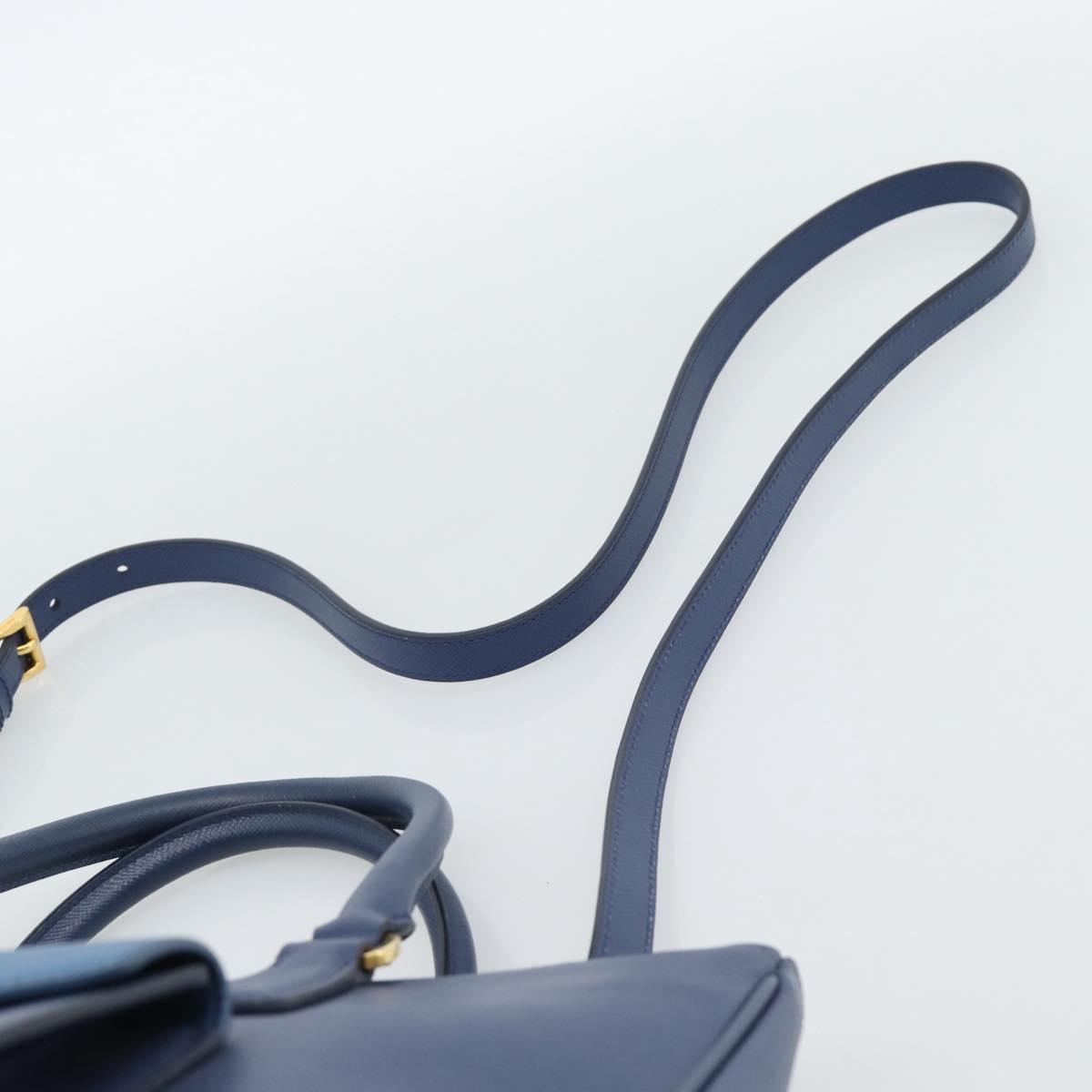 PRADA Hand Bag Saffiano leather 2way Blue Gold Auth 186202M