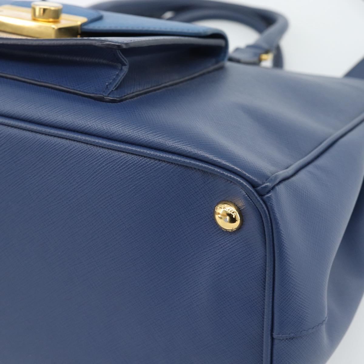 PRADA Hand Bag Saffiano leather 2way Blue Gold Auth 186202M