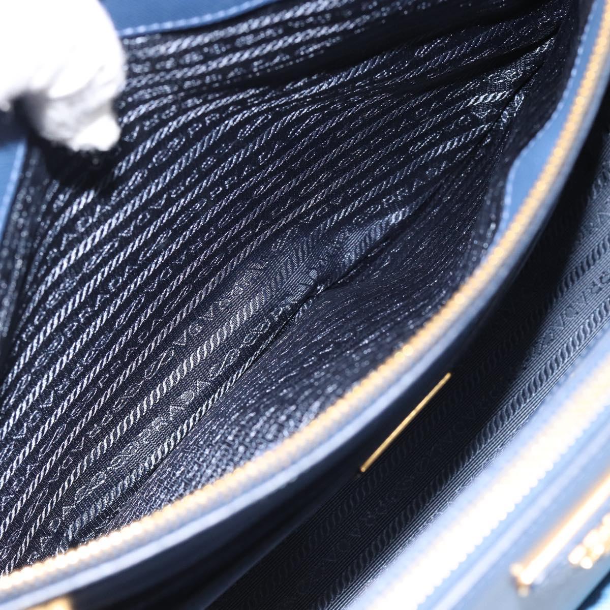 PRADA Hand Bag Saffiano leather 2way Blue Gold Auth 186202M