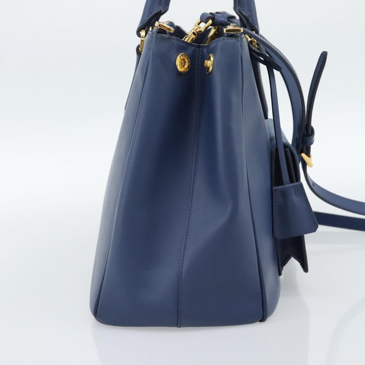 PRADA Hand Bag Saffiano leather 2way Blue Gold Auth 186202M