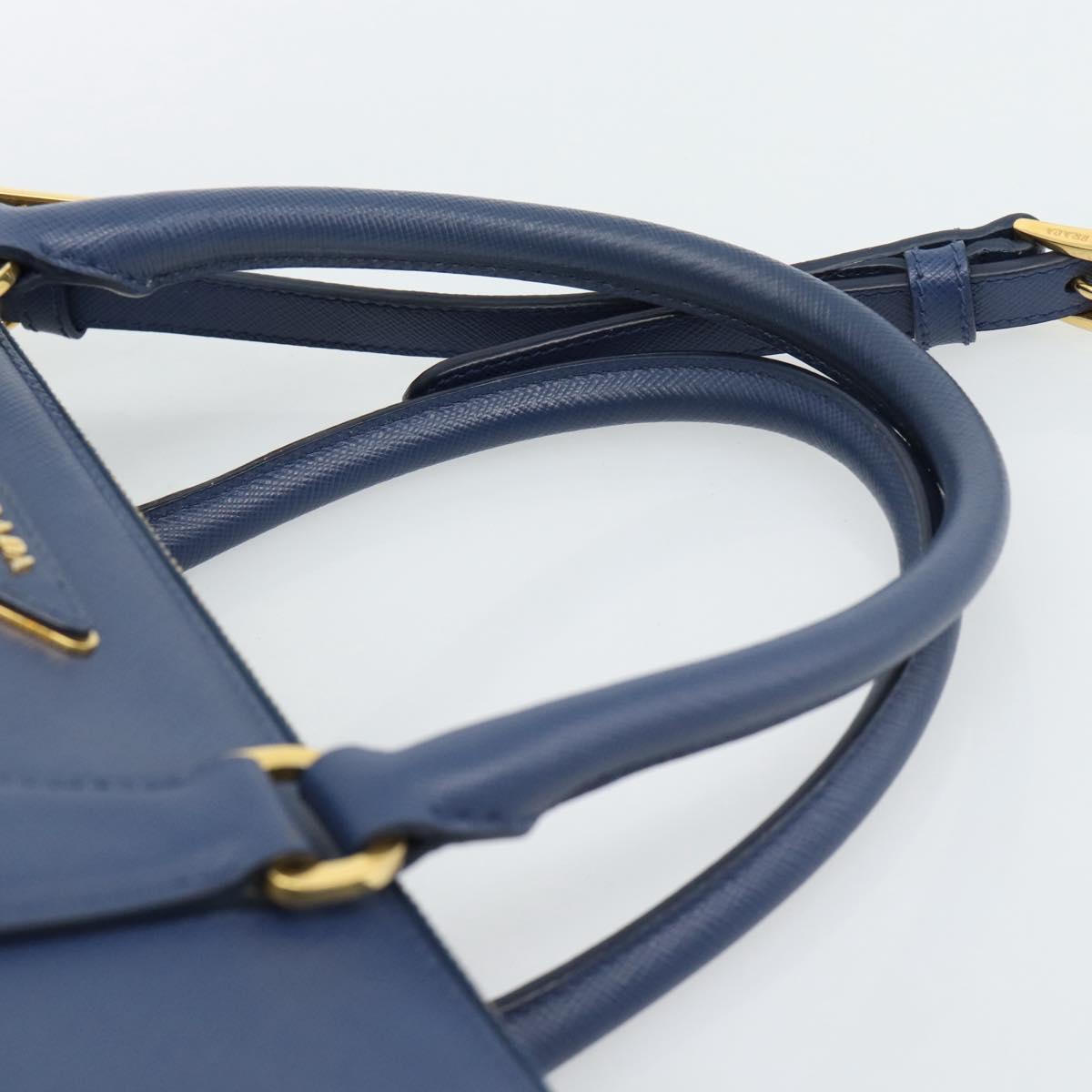 PRADA Hand Bag Saffiano leather 2way Blue Gold Auth 186202M