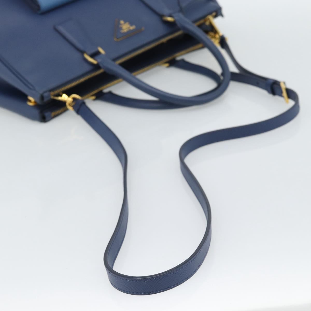 PRADA Hand Bag Saffiano leather 2way Blue Gold Auth 186202M