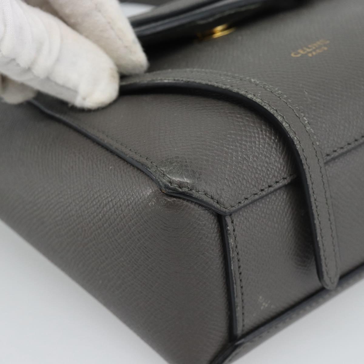 CELINE Pico Belt Hand Bag Leather 2way Gray Gold Auth 186203