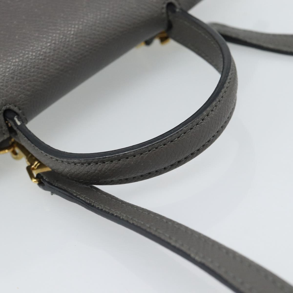 CELINE Pico Belt Hand Bag Leather 2way Gray Gold Auth 186203