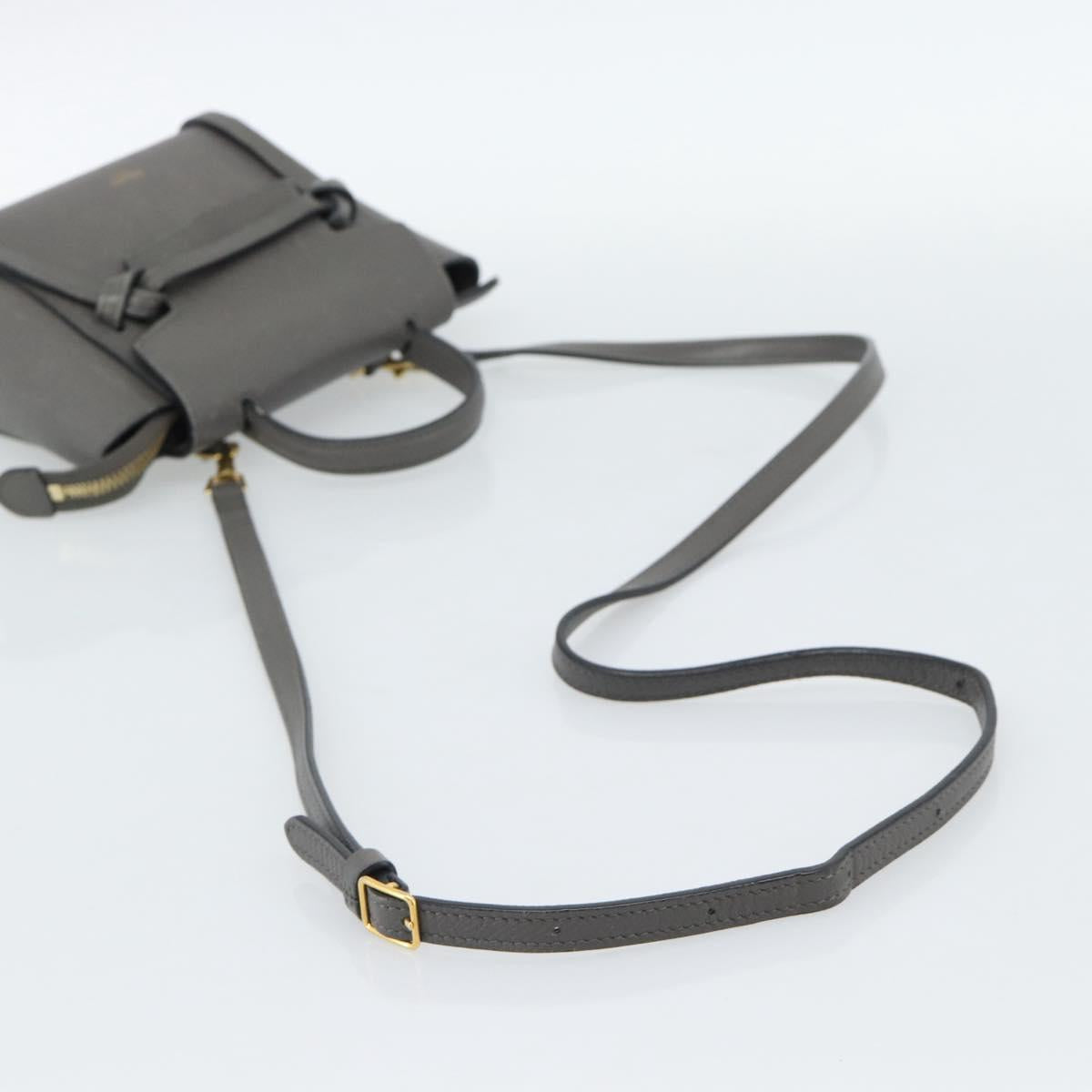CELINE Pico Belt Hand Bag Leather 2way Gray Gold Auth 186203