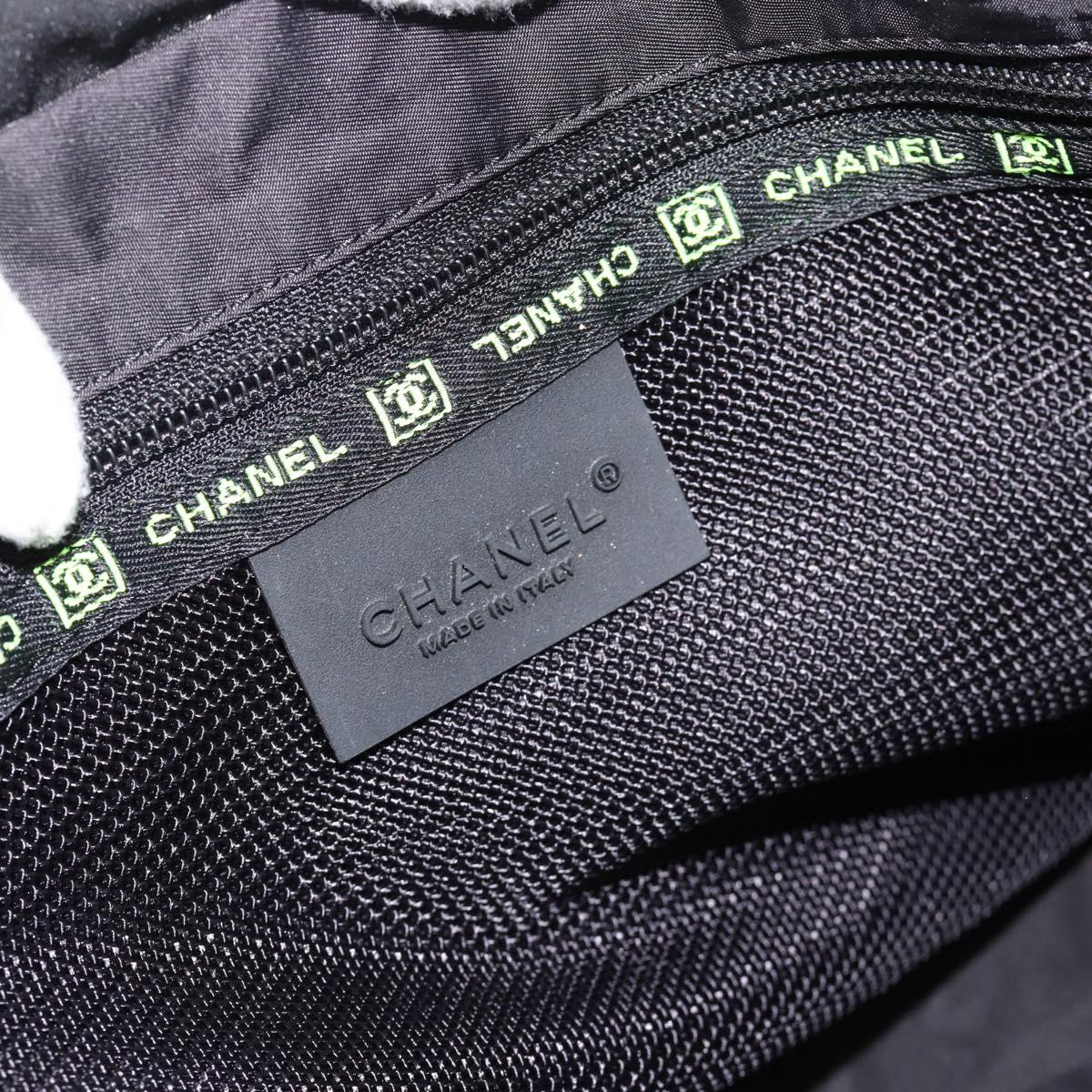 CHANEL Sports Line Shoulder Bag Nylon Black Silver CC Auth 186205SAV