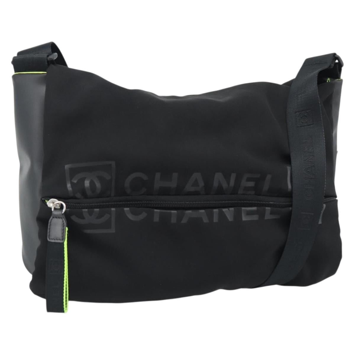 CHANEL Sports Line Shoulder Bag Nylon Black Silver CC Auth 186205SAV