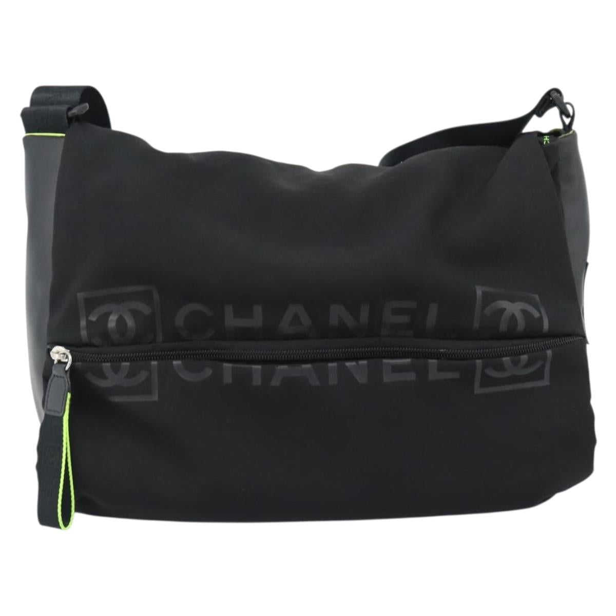 CHANEL Sports Line Shoulder Bag Nylon Black Silver CC Auth 186205SAV