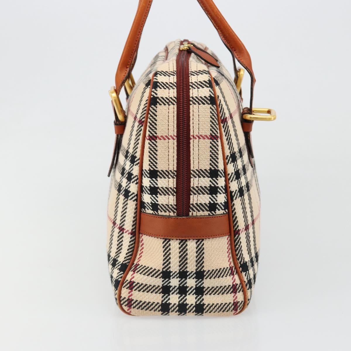 BURBERRY Nova Check Hand Bag Canvas Beige Gold Auth 186208A