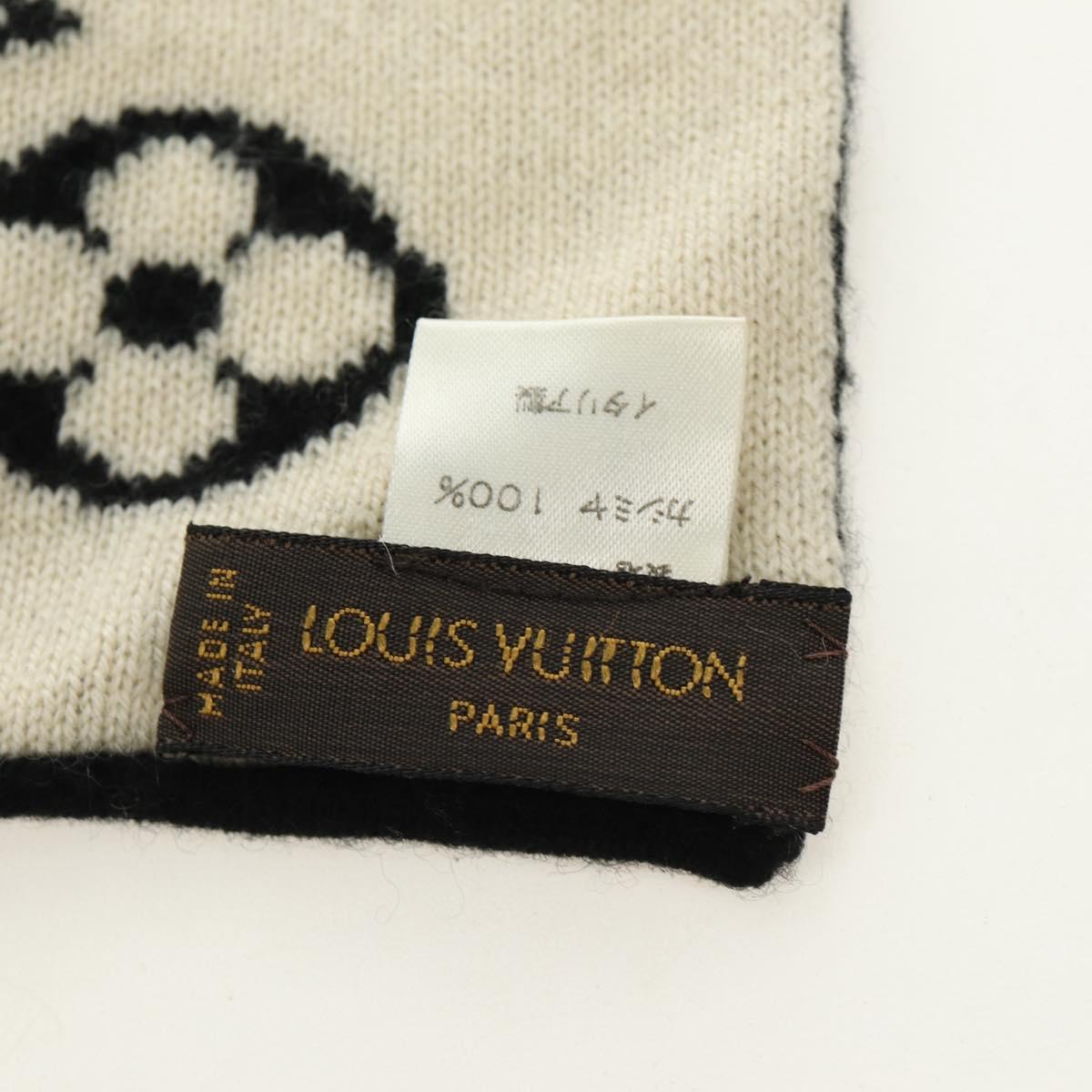 LOUIS VUITTON Echarpsky Scarf Cashmere Black White LV Auth 186209M