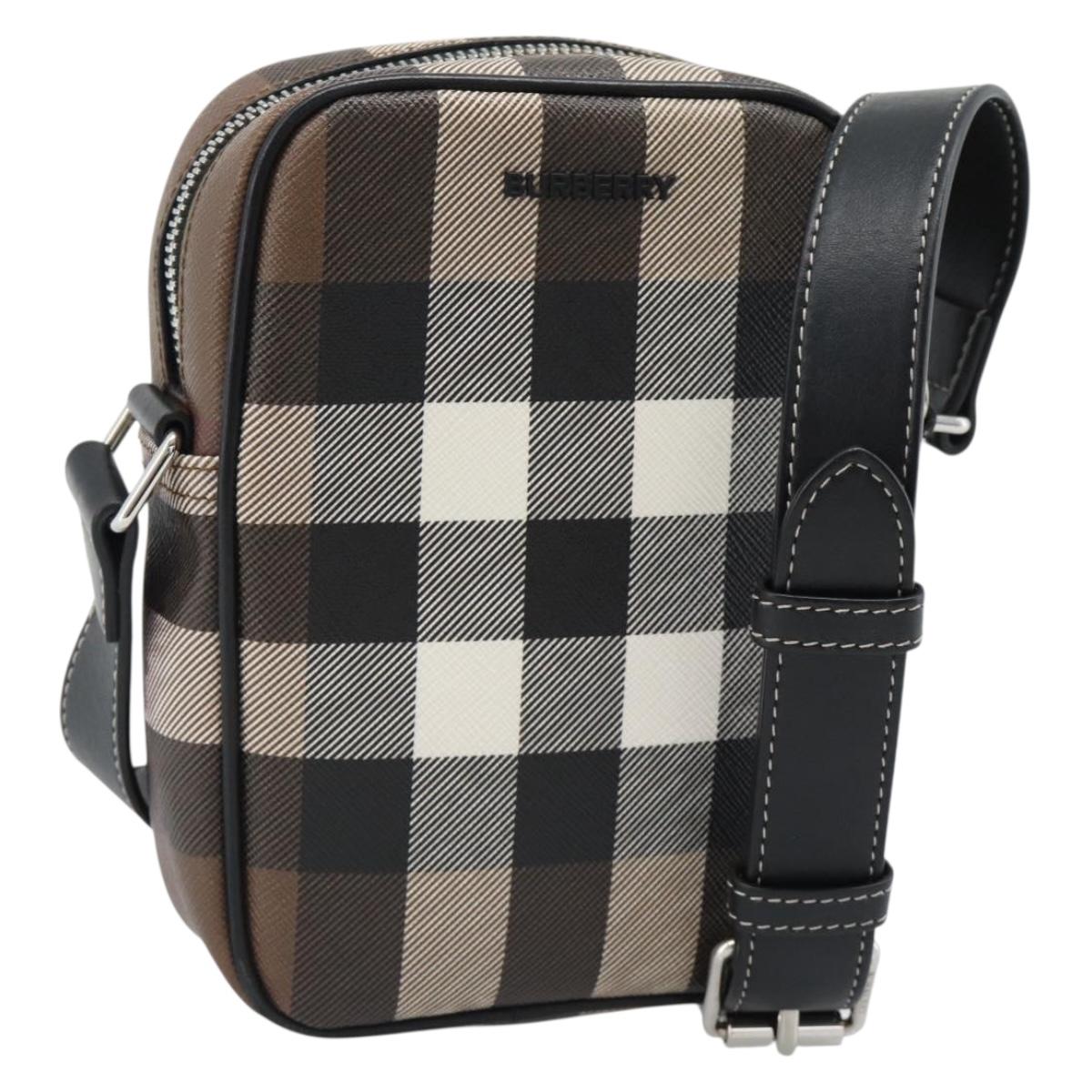BURBERRY Nova Check Shoulder Bag PVC Brown Silver Auth 186210A