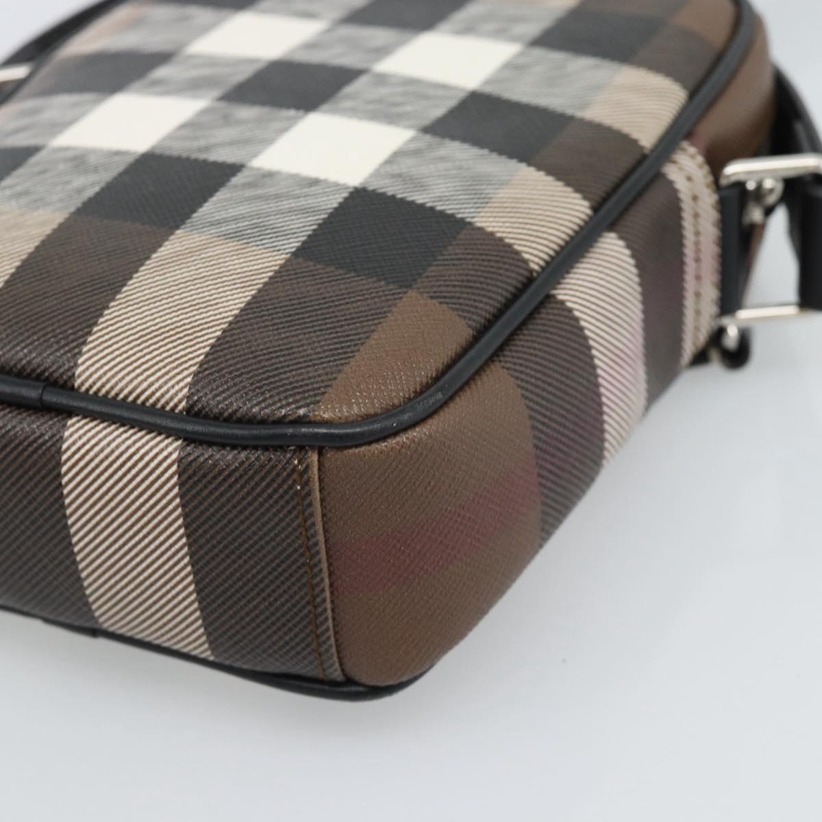 BURBERRY Nova Check Shoulder Bag PVC Brown Silver Auth 186210A