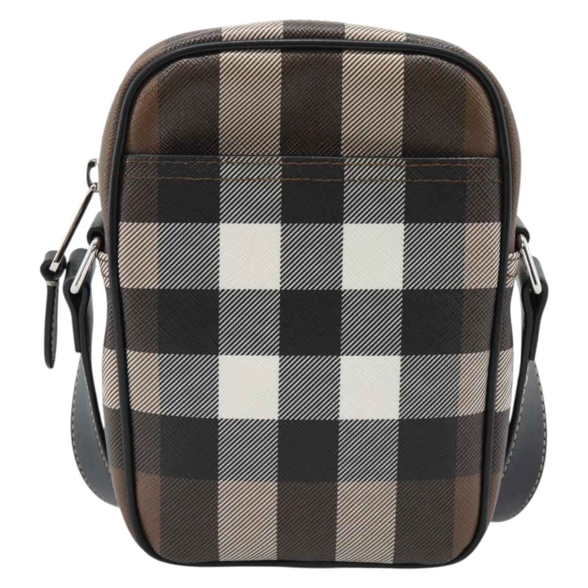 BURBERRY Nova Check Shoulder Bag PVC Brown Silver Auth 186210A