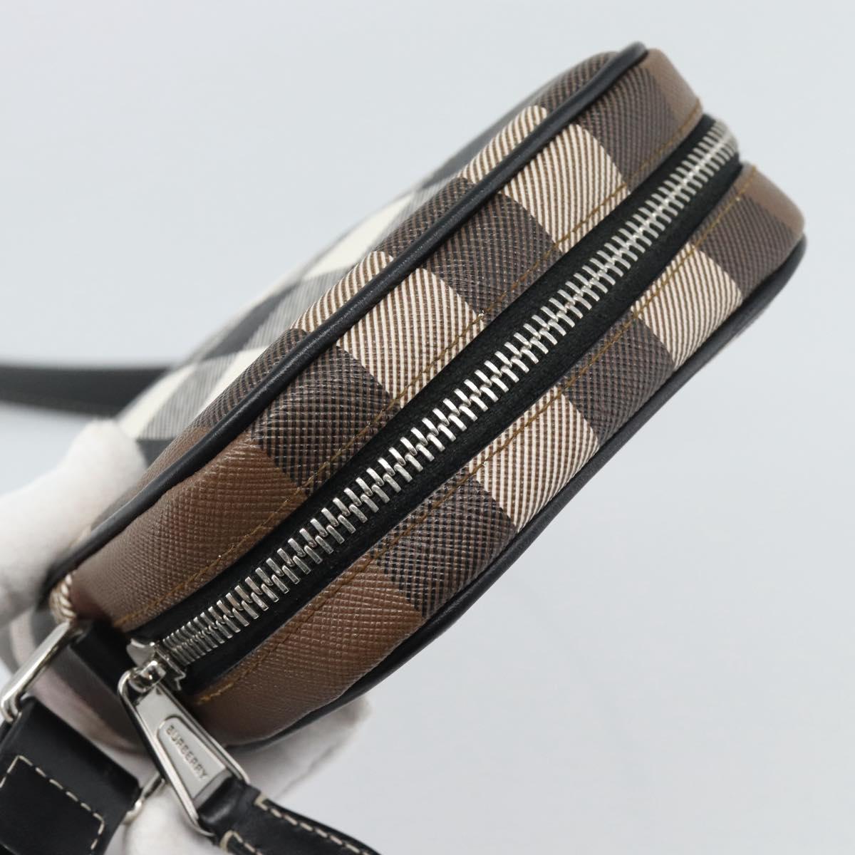 BURBERRY Nova Check Shoulder Bag PVC Brown Silver Auth 186210A