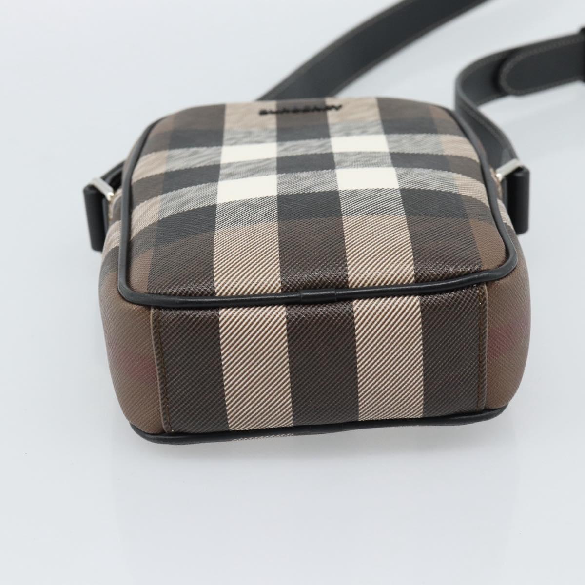 BURBERRY Nova Check Shoulder Bag PVC Brown Silver Auth 186210A