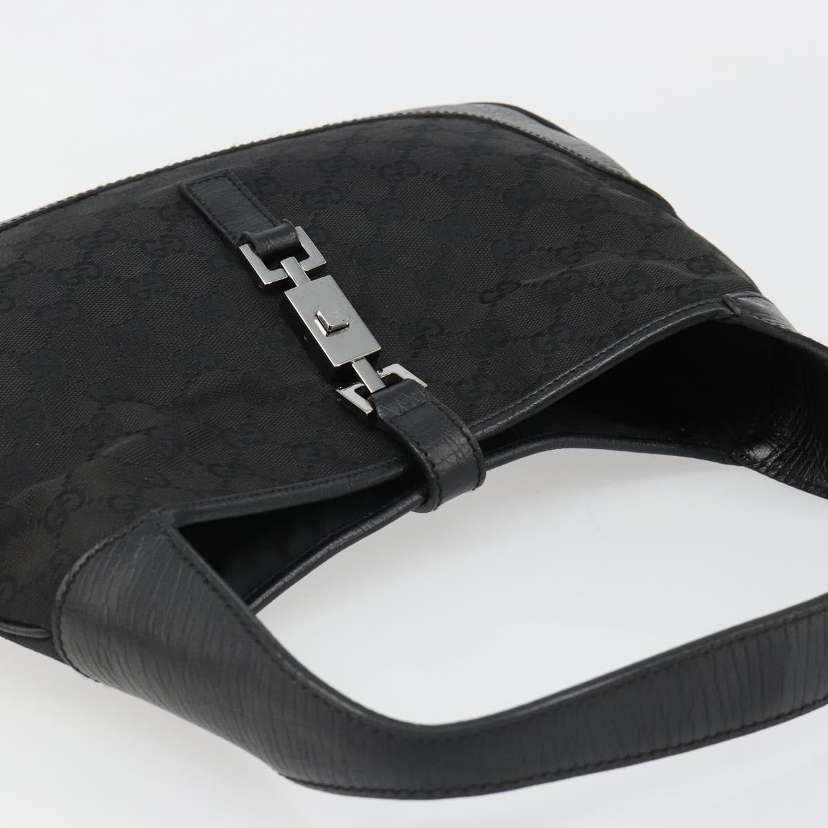 GUCCI GG Canvas Jackie Shoulder Bag Black Silver 00963 Auth 186211V