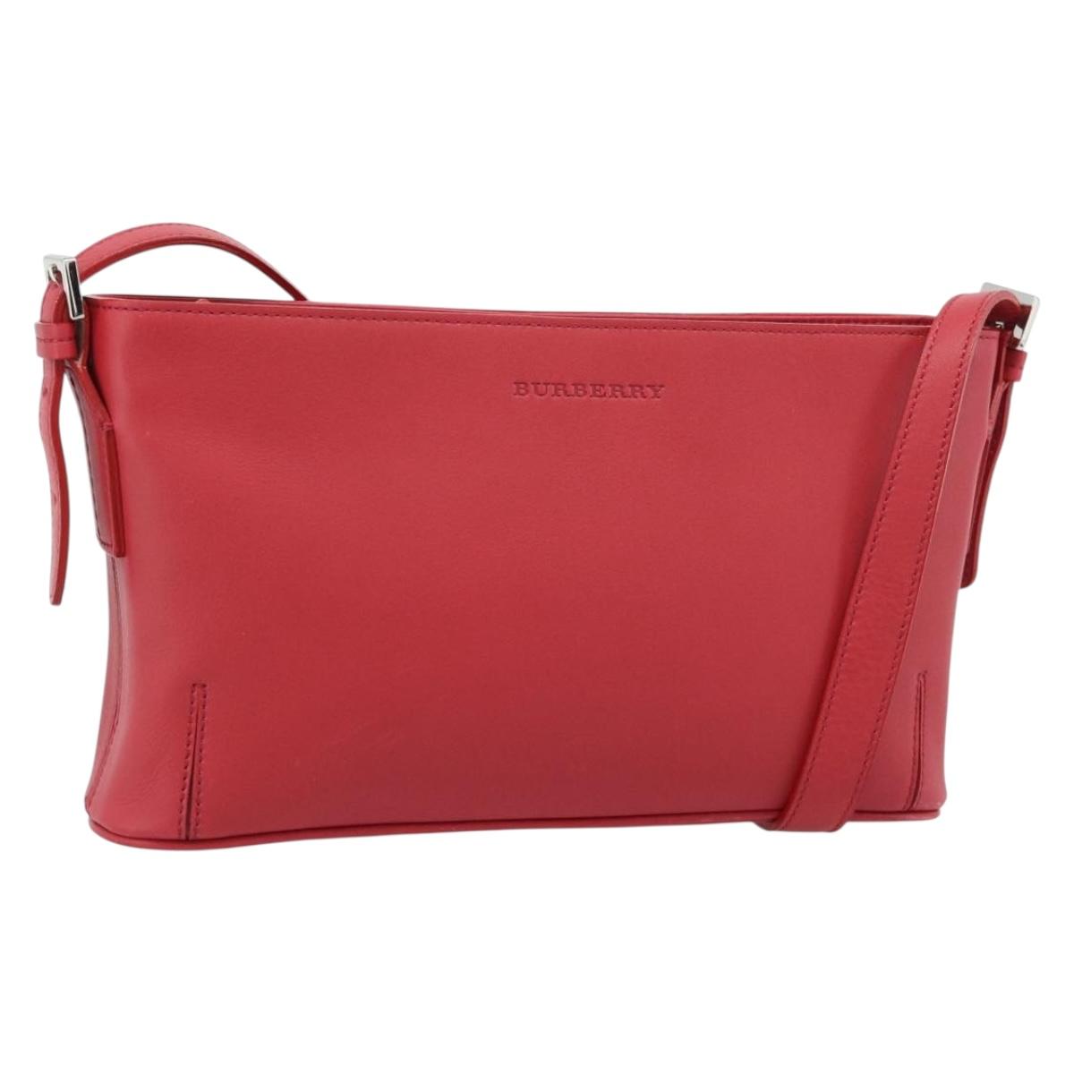 BURBERRY Shoulder Bag Leather Red Silver Auth 186215A