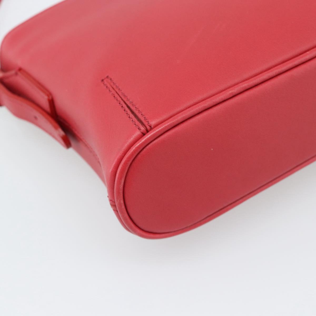 BURBERRY Shoulder Bag Leather Red Silver Auth 186215A