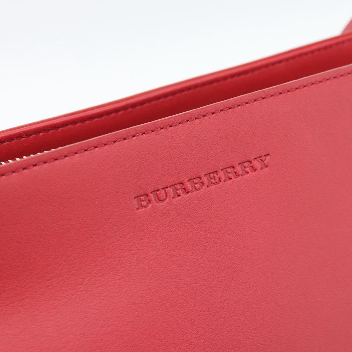 BURBERRY Shoulder Bag Leather Red Silver Auth 186215A