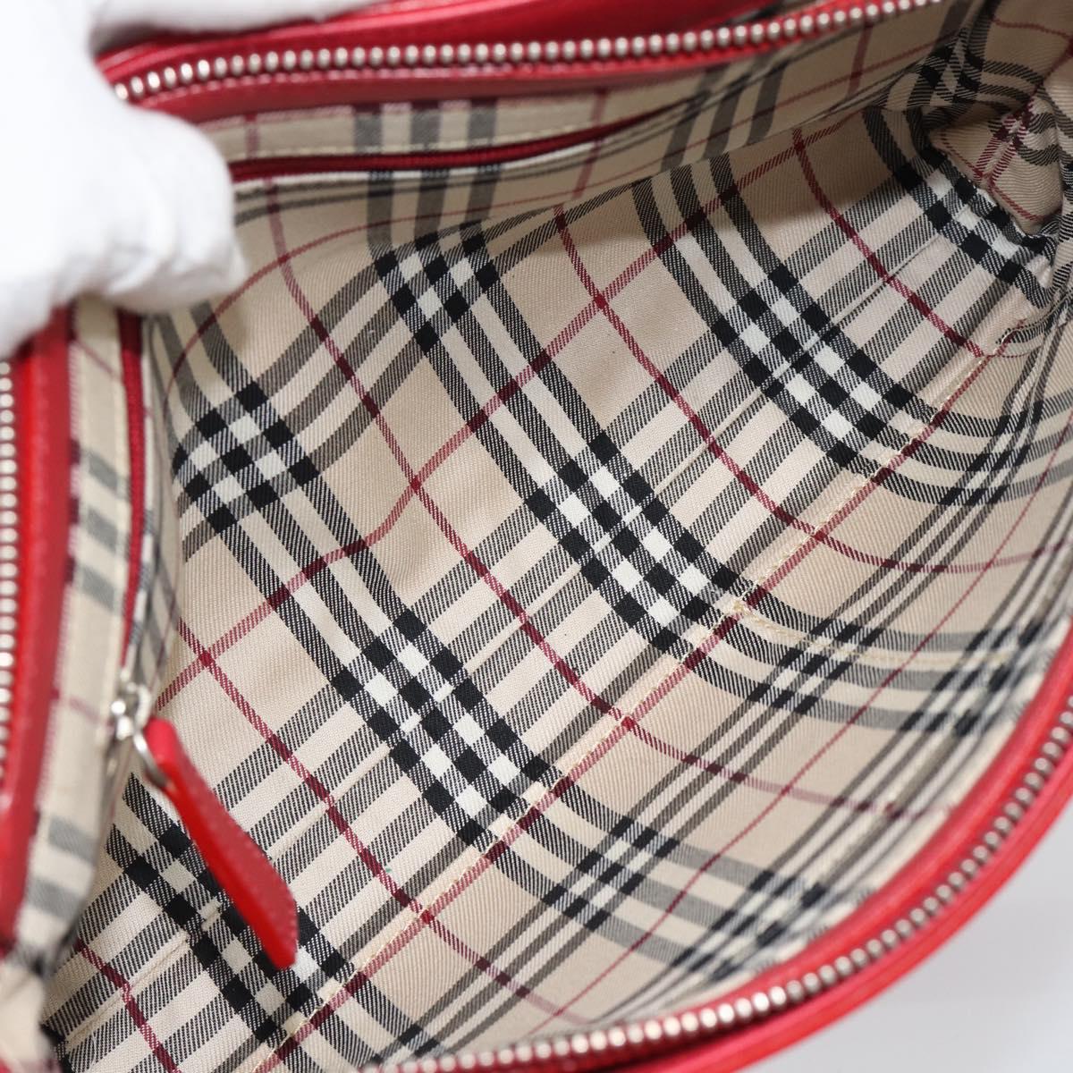 BURBERRY Shoulder Bag Leather Red Silver Auth 186215A