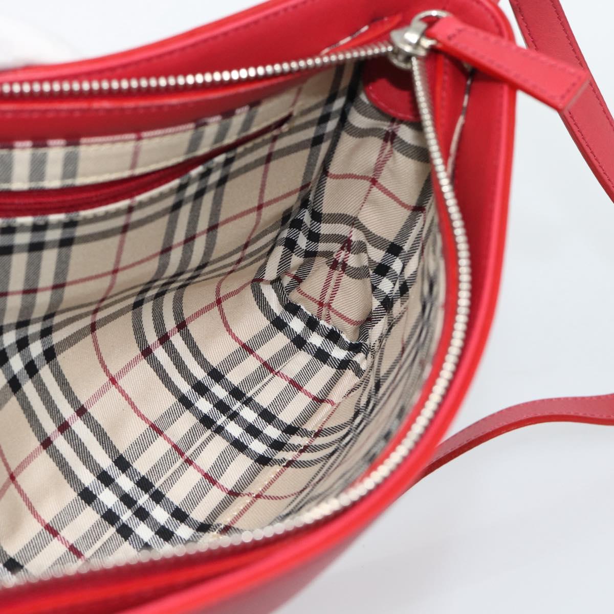 BURBERRY Shoulder Bag Leather Red Silver Auth 186215A